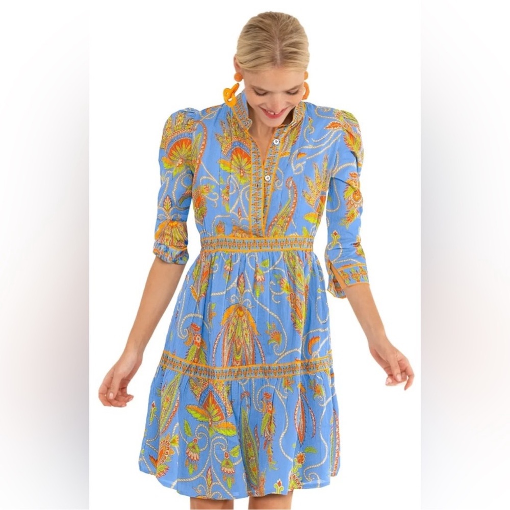 Gretchen Scott Cotton Damsel Dress Plume print Periwinkle color size XXS